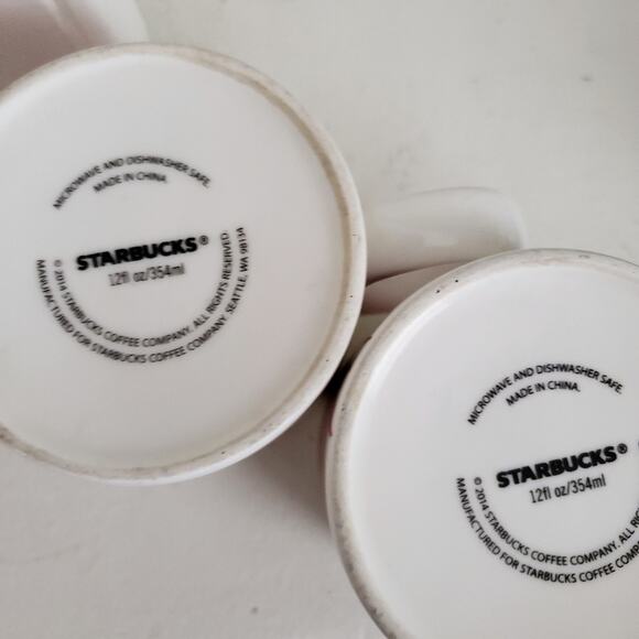 2014 Pair of 12 oz Starbucks Mugs White Red Burst Collectors coffee Mugs - Picture 4 of 10